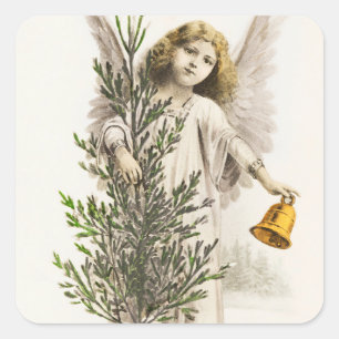 Ein Engel, der einen Vintagen Weihnachtsfeiertag h Quadratischer Aufkleber
