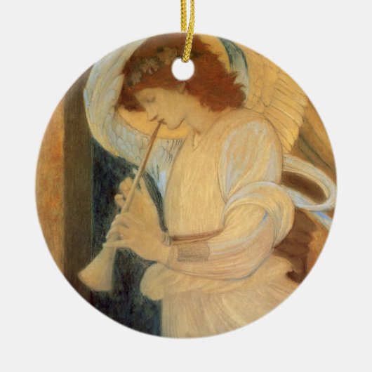 Ein Engel, der Flageolet von Burne Jones spielt Keramikornament (Vorne)