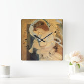 Ein Engel, der Flageolet von Burne Jones spielt Quadratische Wanduhr (Zuhause)