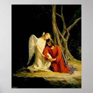 Ein Engel, der Jesus von Carl Bloch tröstet Poster