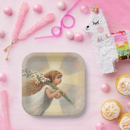 Ein Engel im Himmel, der Weihnachten hält Pappteller (Party)