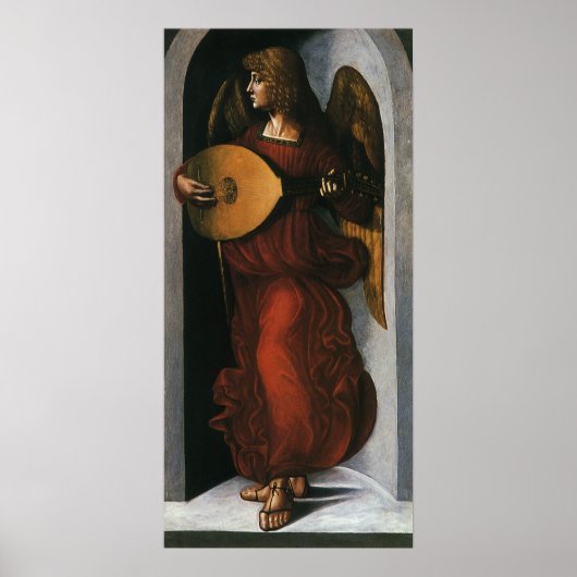 Ein Engel in Rot mit Lute von Leonardo da Vinci Poster (Vorne)