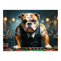 Ein englischer Bulldog als Croupier in einem Casin