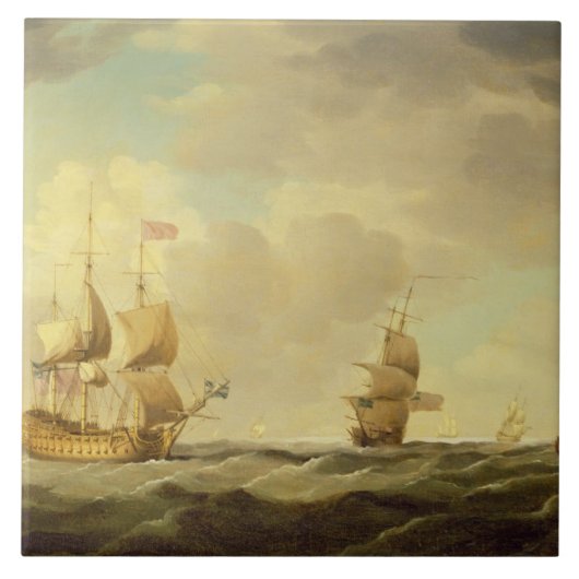 Ein englisches Flaggschiff unter einfachem Segel Fliese (Vorderseite)