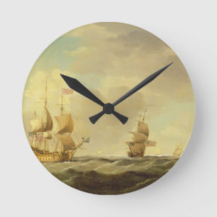 Ein englisches Flaggschiff unter einfachem Segel Runde Wanduhr