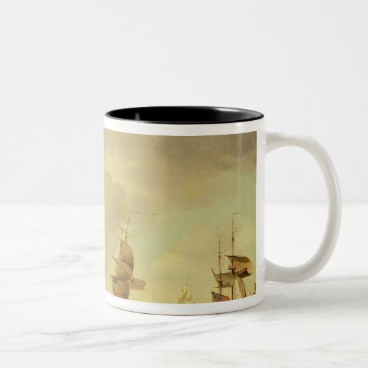 Ein englisches Flaggschiff unter einfachem Segel Zweifarbige Tasse (Rechts)