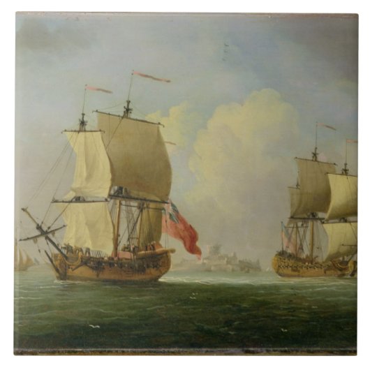Ein englisches Sloop und eine Fregatte in einer Fliese (Vorderseite)