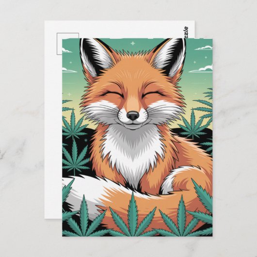 Ein entspannter Rotfuchs in einem Unkrautfeld Postkarte (Vorne/Hinten)