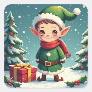 Ein entzückender Weihnachtself Quadratischer Aufkleber