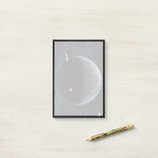 Ein erdähnlicher Planet, reich an Kohlenstoff und  Post-it Klebezettel (Auf Schreibtisch)