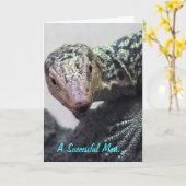 "Ein erfolgreicher Mann." Eidechsen-Foto-Zitat Karte (Gelbe Blume)