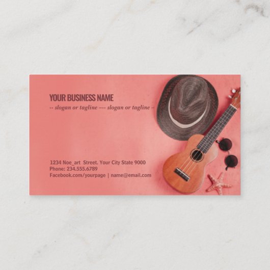 ein erhöhter Blick auf die Ukulele;Sonnenbrillen Visitenkarte (Rückseite)