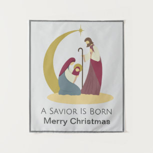 Ein Erlöser wird geboren Gold Frohe Weihnachten Ge Wandteppich