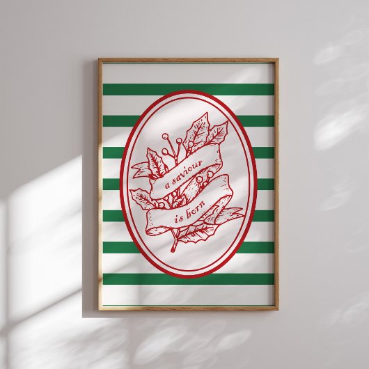 Ein Erretter ist Geborene Red Holly Banner Weihnac Poster