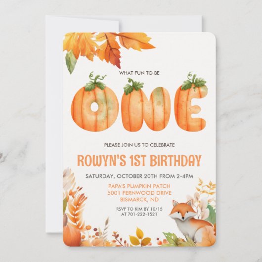 Ein erster Geburtstag Pumpkin Einladung (Vorderseite)