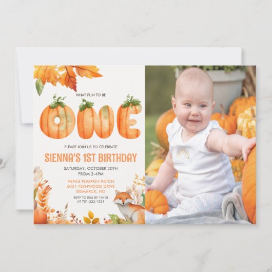 Ein erster Geburtstag Pumpkin Einladung (Vorderseite)