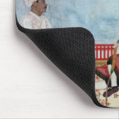 Ein Europäer gesetzt auf einer Terrasse mit Mousepad (Ecke)