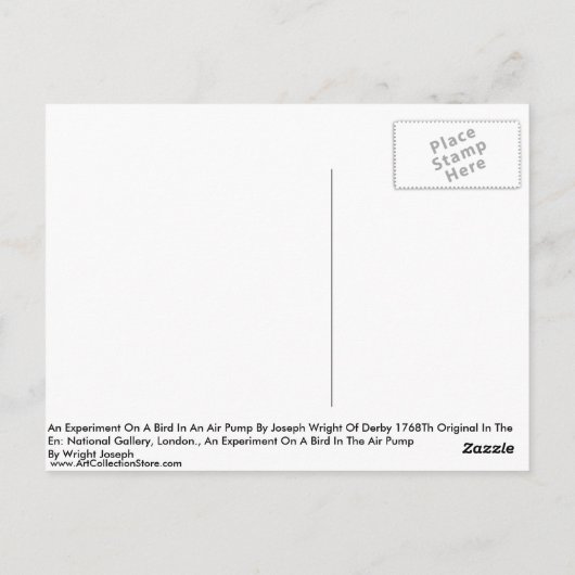 Ein Experiment an einem Vogel in einer Luftpumpe Postkarte (Rückseite)