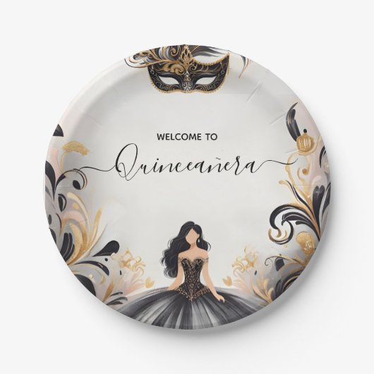 Ein Extravaganter Prom Masquerade Ball Quinceanera Pappteller (Vorderseite)