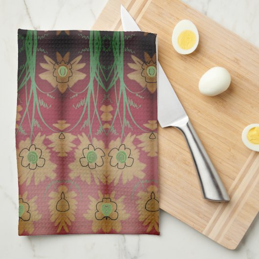 Ein Extravagantes, grün akzentiertes Teetuch Geschirrtuch (Viertel Falte)