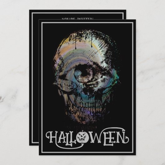 EIN EYE-SKULL-TOD-HALLOWEEN COSTUME-PARTY EINLADUNG (Vorne/Hinten)