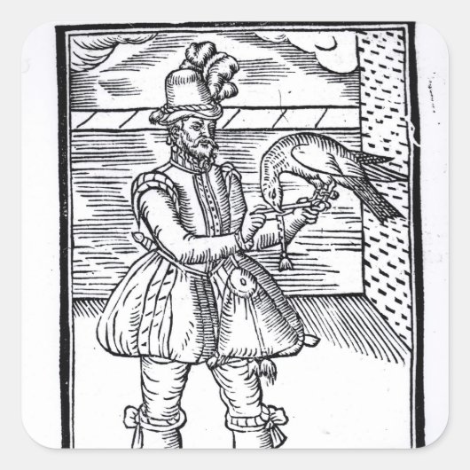 Ein Falconer mit seinem Goshawk Quadratischer Aufkleber (Vorderseite)