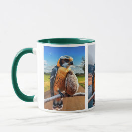 Ein Falke und sein kleiner Falke zeigen den Horizo Tasse
