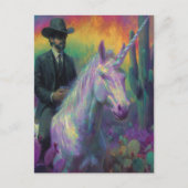 Ein Fantasy-Mensch reitet ein Einhorn Postkarte (Vorderseite)