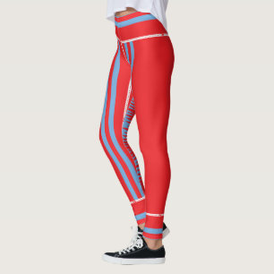 Ein farbenfroh rotes und blaues Muster, umgeben vo Leggings