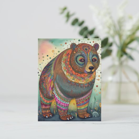 Ein farbenfroher Bär Postkarte (Stehend Vorderseite)