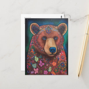 Ein farbenfroher Blumenbär Postkarte