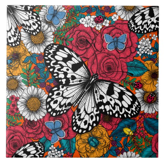 Ein farbenfroher Garten Fliese (Vorderseite)