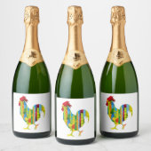 Ein farbenfroher Hahn Schaumweinetikett (Flaschen)