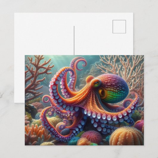 Ein farbenfroher Oktopus Postkarte (Vorne/Hinten)