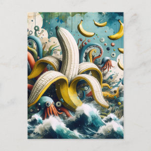 Ein farbenfroher Surreal Banana Octopus Postkarte