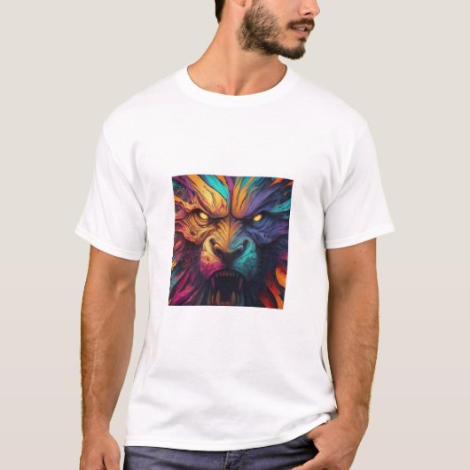 Ein farbenfroher und abstrakter Wolf-Design-T - Sh T-Shirt (Vorderseite)