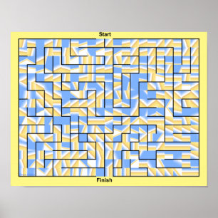 Ein farbenfrohes blau-gelbes Labyrinth. Poster