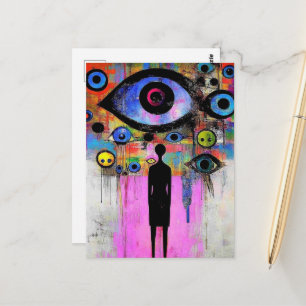 Ein farbenfrohes surrealistisches Design Postkarte
