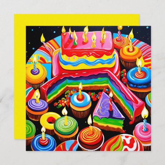 Ein farbiger Geburtstag Einladung (Vorne/Hinten)