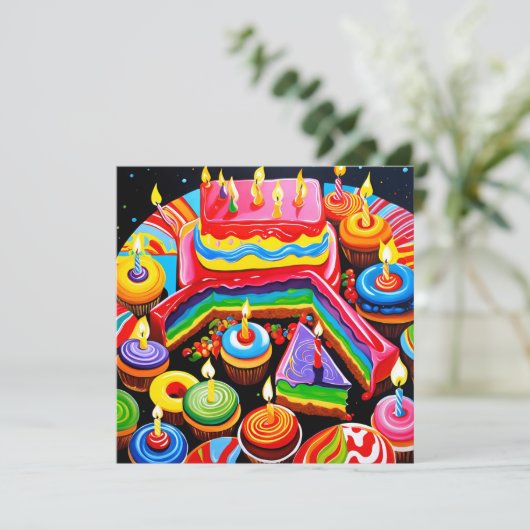 Ein farbiger Geburtstag Einladung (Stehend Vorderseite)