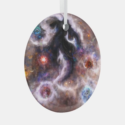 Ein faszinierender Abstrakter galaktischer Nebel Ornament Aus Glas (Vorderseite Rechts)