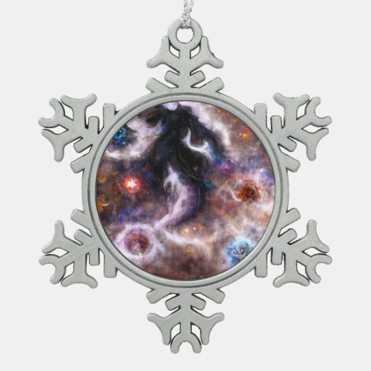 Ein faszinierender Abstrakter galaktischer Nebel Schneeflocken Zinn-Ornament (Vorderseite)