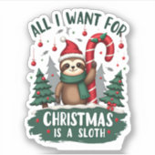 Ein Faultier zu Weihnachten. Niedliche Weihnachtsf Aufkleber (Vorderseite)
