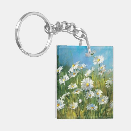 Ein Feld der weißen Gänseblümchen Schlüsselanhänger (Vorderseite links)
