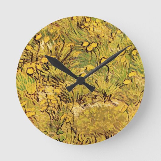 Ein Feld gelber Blumen von Vincent van Gogh Runde Wanduhr (Vorderseite)