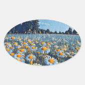 Ein Feld voller blühender Kampomilen Ovaler Aufkleber (Vorderseite)