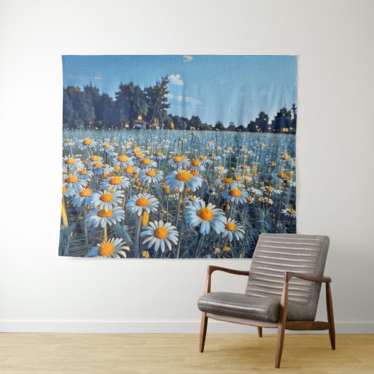 Ein Feld voller blühender Kampomilen Wandteppich (Beispiel (Horizontal))