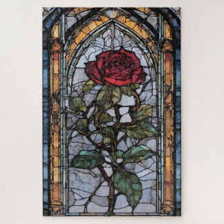 Ein festes Glasfenster mit dunkler Rote Rose Puzzle