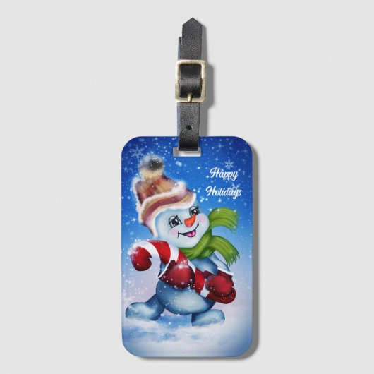 Ein festlicher Schneemann Gepäckanhänger (Vorderseite Vertikal)