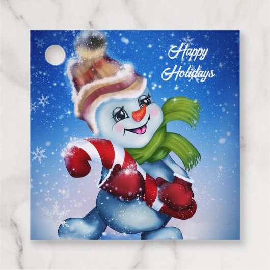 Ein festlicher Schneemann Geschenkanhänger (Vorderseite)